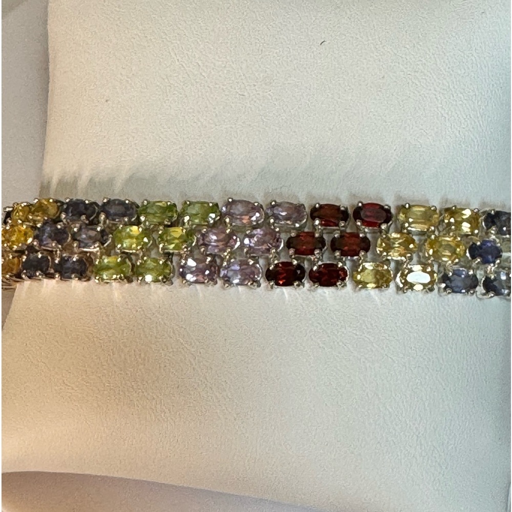 925 Multi Gemstone Triple Row Tennis Bracelet - Picture 4 of 9